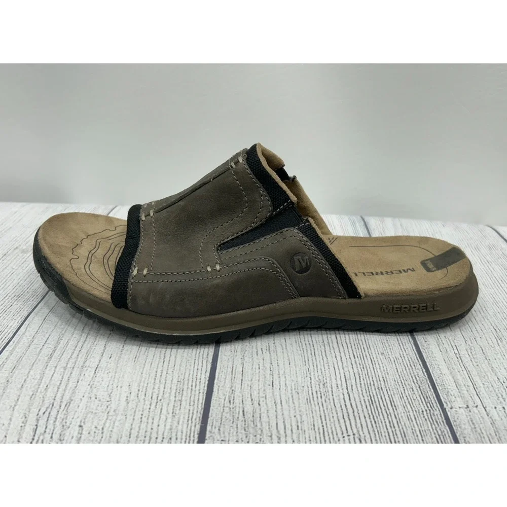 Merrell Boulder Slide Sandals Mens 8 Brown Leather Slip On‎ Comfort Outdoor